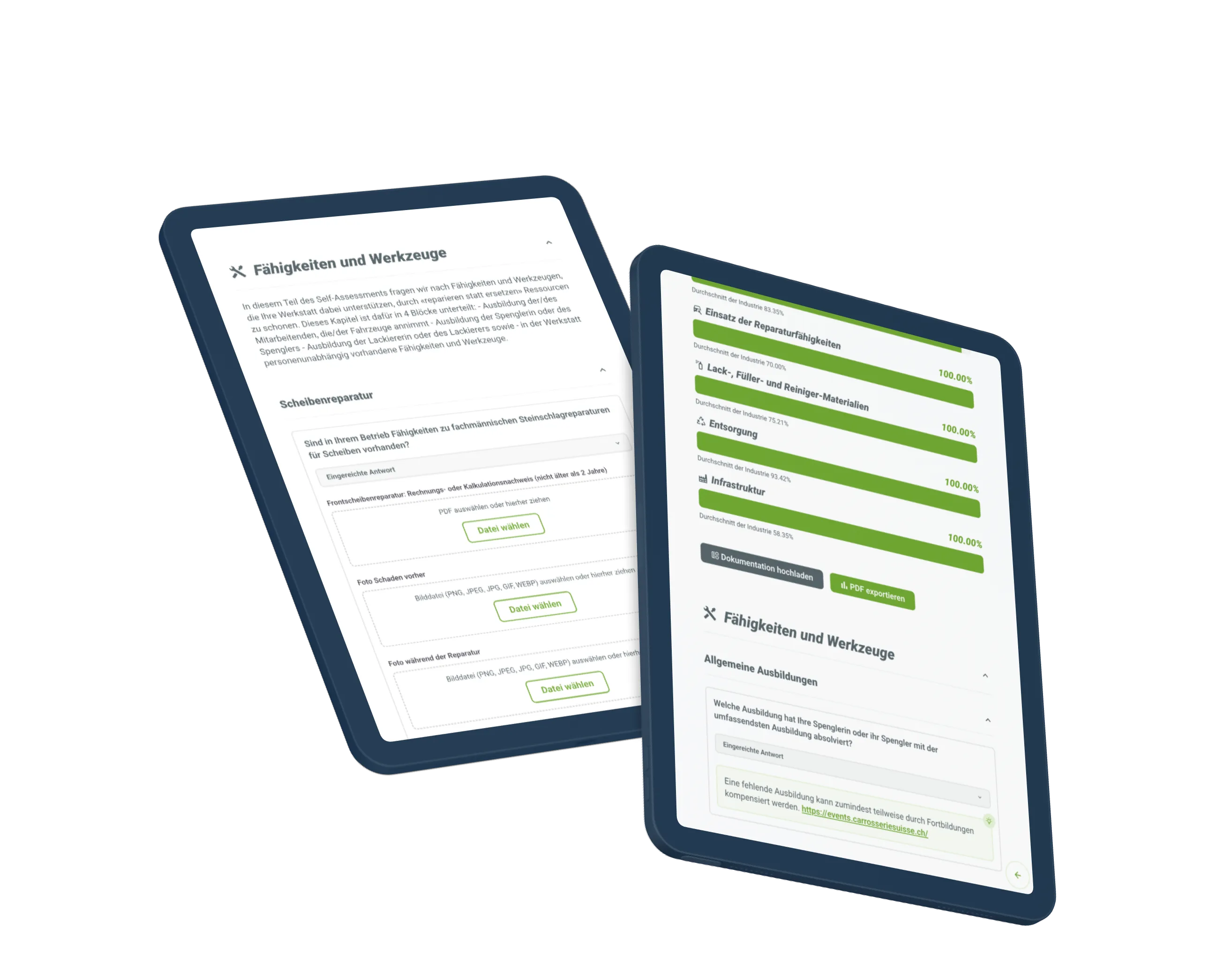 Screenshots der Self-Assessment Bedienoberfläche