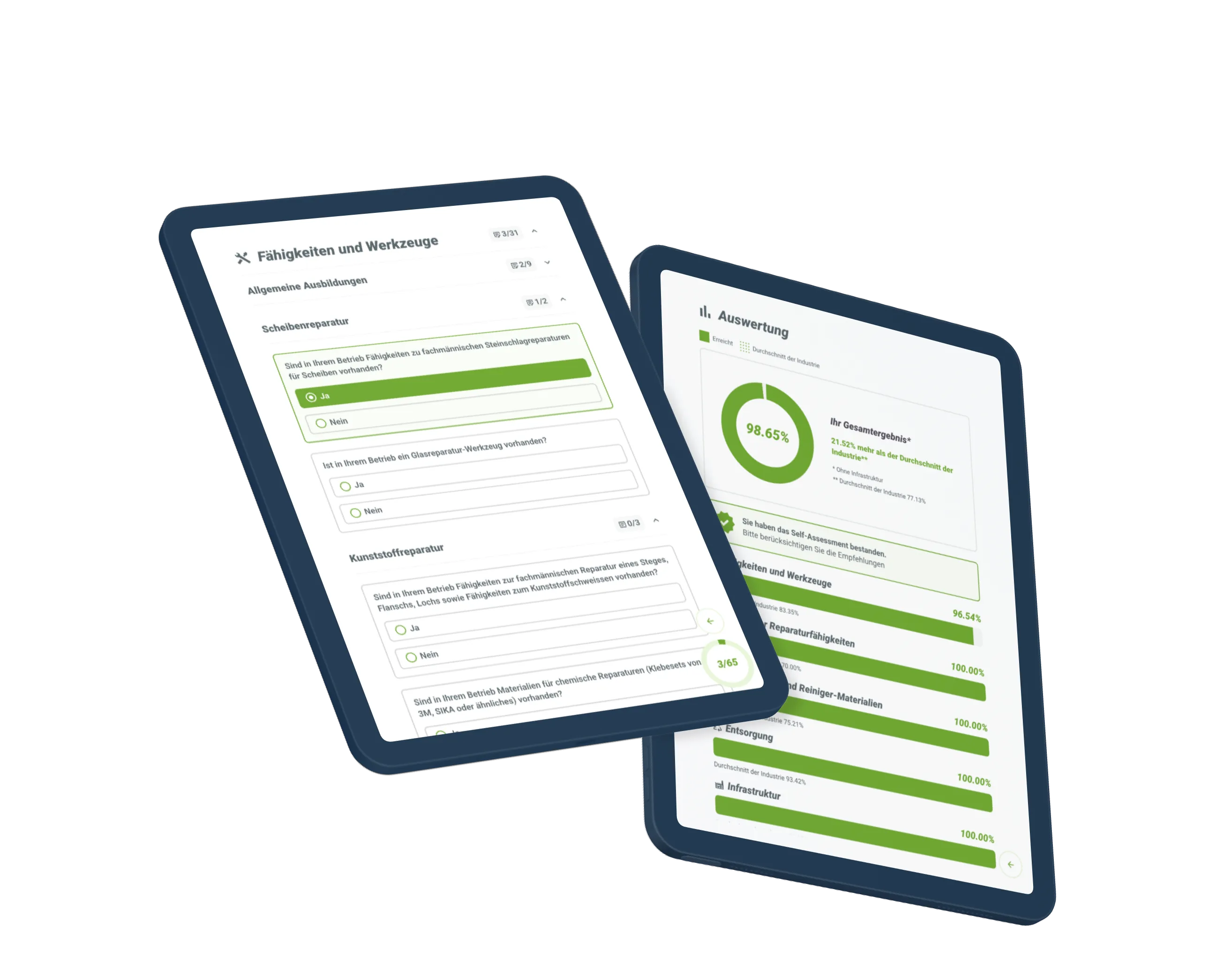 Screenshots der Self-Assessment Bedienoberfläche